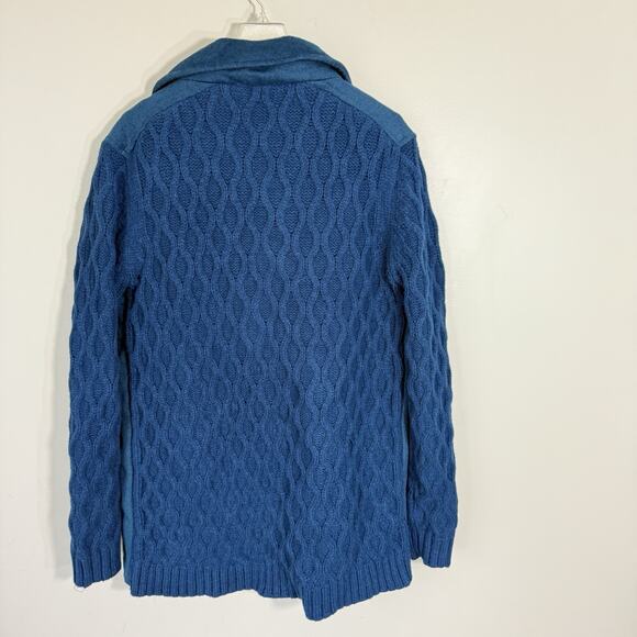 Ann Taylor Size S Sea Storm Teal Mixed Media Cable Sweater Coat Jacket New - Picture 7 of 8